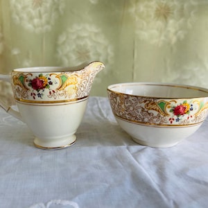 Vintage Fine Bone China matching milk jug and sugar bowl. Palissy pottery