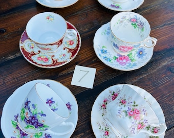Vintage Floral Tea Cup and Saucer Sets - Mismatched China (Set of 6)