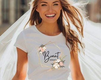 personalisiertes Brautjungfern T-Shirt JGA Shirt mit Wunschnamen Bachelorette Party Junggesellinnenabschied Bridesmaid Trauzeugin Geschenk