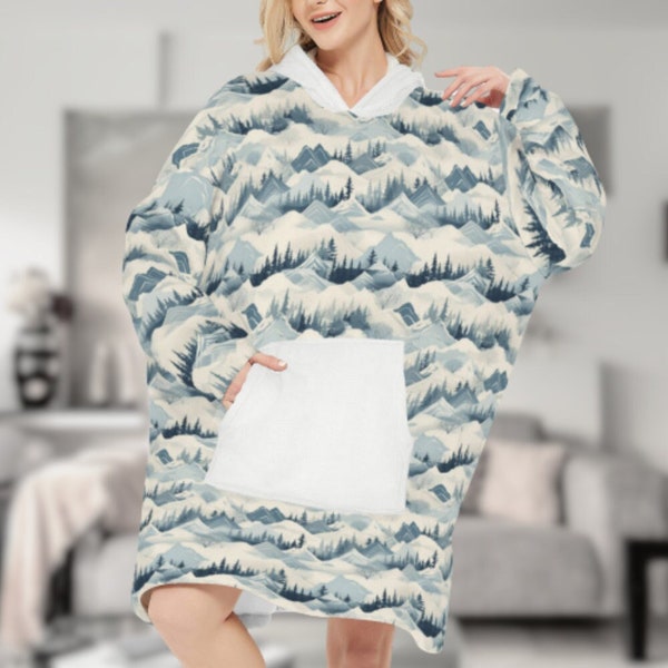 Mountain Range Sleeper Hoodie Wearable Blanket Oversized Cozy Lounge Coat