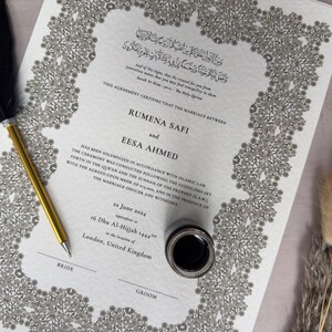 A4 Premium personalisiertes Nikkah-Zertifikat | Muslimischer Ehevertrag | Nikah Nama | Islamische Heiratsurkunde | Sara - Beige Gold