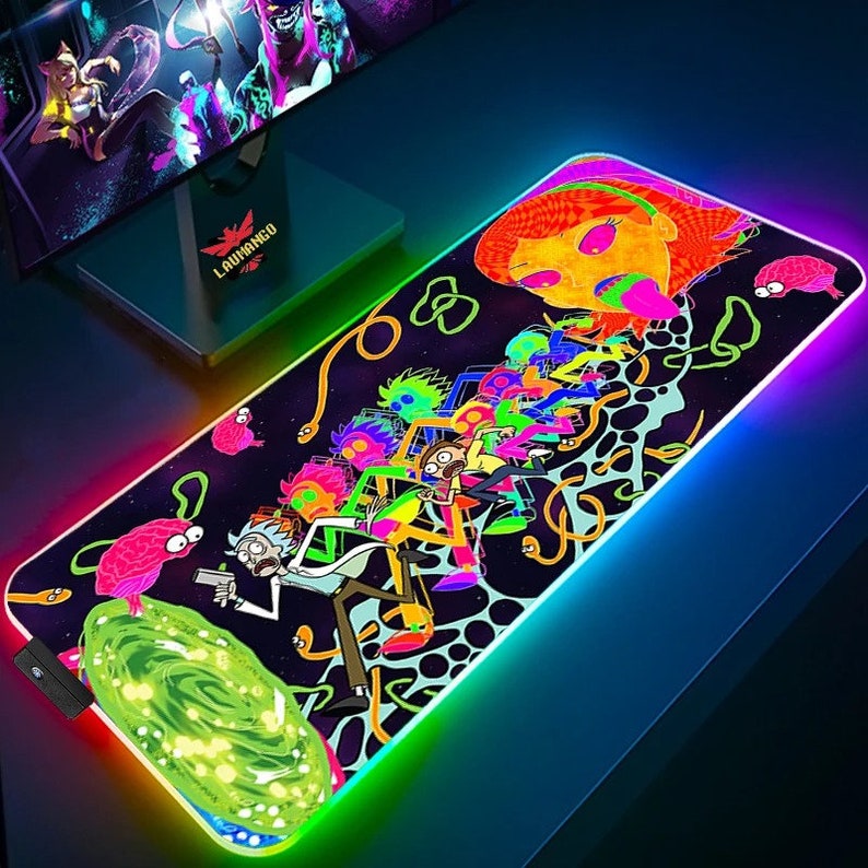 Rick and Morty RGB Mousepad, Gaming Desk Mat RGB LED, Anime Mousepad