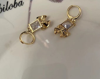Exquisite Diamond Earrings Set: Titanium Steel Gold-plated Bow, Large Diamond Studs