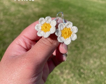 Handmade Crochet Daisy Earrings