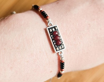 Dainty Ruby Gemstone Bracelet: Adjustable Beaded Pewter