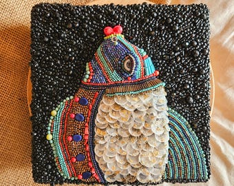 Beaded Mosaic Fish Wall Sculpture: Coastal Ocean Decor