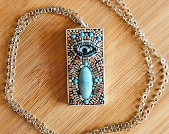 Silver Evil Eye Pendant Necklace: Protection Amulet, Glass Beads