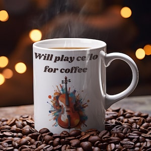 Tasse en céramique | tasse de violoncelle | cadeau violoncelliste | tasse pour mélomane | cadeau musicien | cadeau de professeur de musique | tasse d&#39;étudiant en musique | musique classique