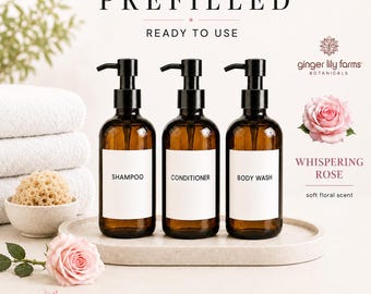 Amber Glass Soap Dispenser Set: 500ml Shampoo, Conditioner, Body Wash (Prefilled)