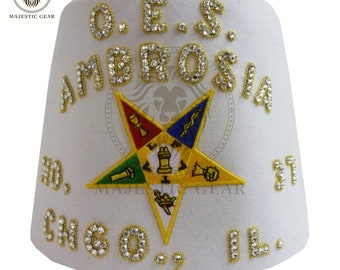 Freemason OES Custom Pure White Fez Hat - Masonic Order of Eastern Star