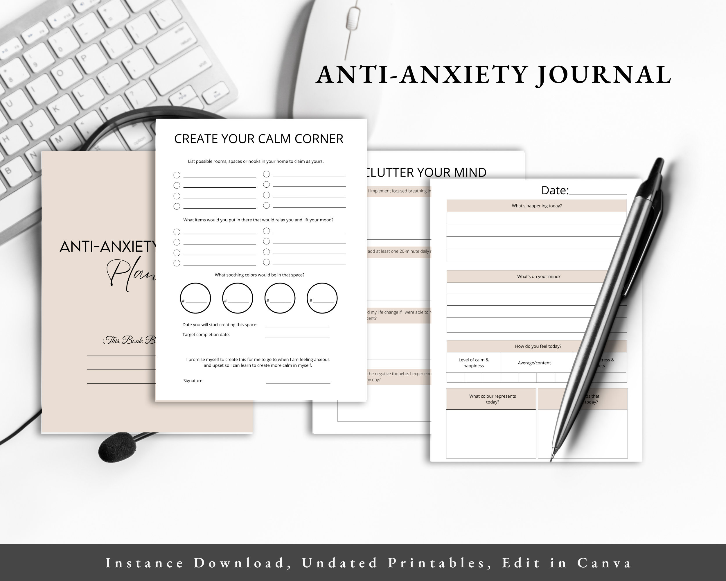 Anti-Anxiety Journal for Stress Relief, Mental Health Notebook, Mindful Journaling, Relaxation Diary, Gift for Anxiety