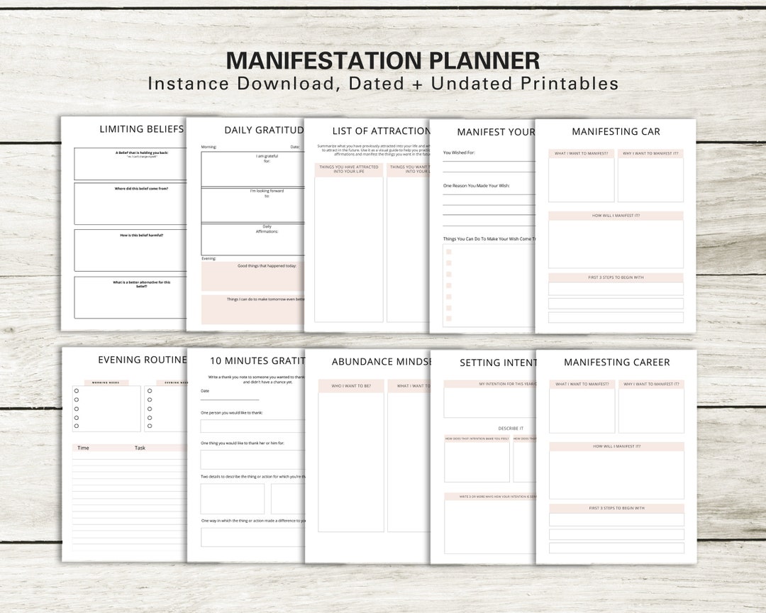 Manifestation Planner Printable | Dream Journal Digital | Mental Health ...
