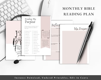 Monthly Bible Reading Planner, Bible Study Notebook, Religious Diary, Christian Gift, Faith Journal