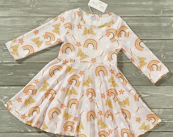 SALE Girl's Rainbow and Butterfly Dress Birthday Dress Twirl Dress Size 4T