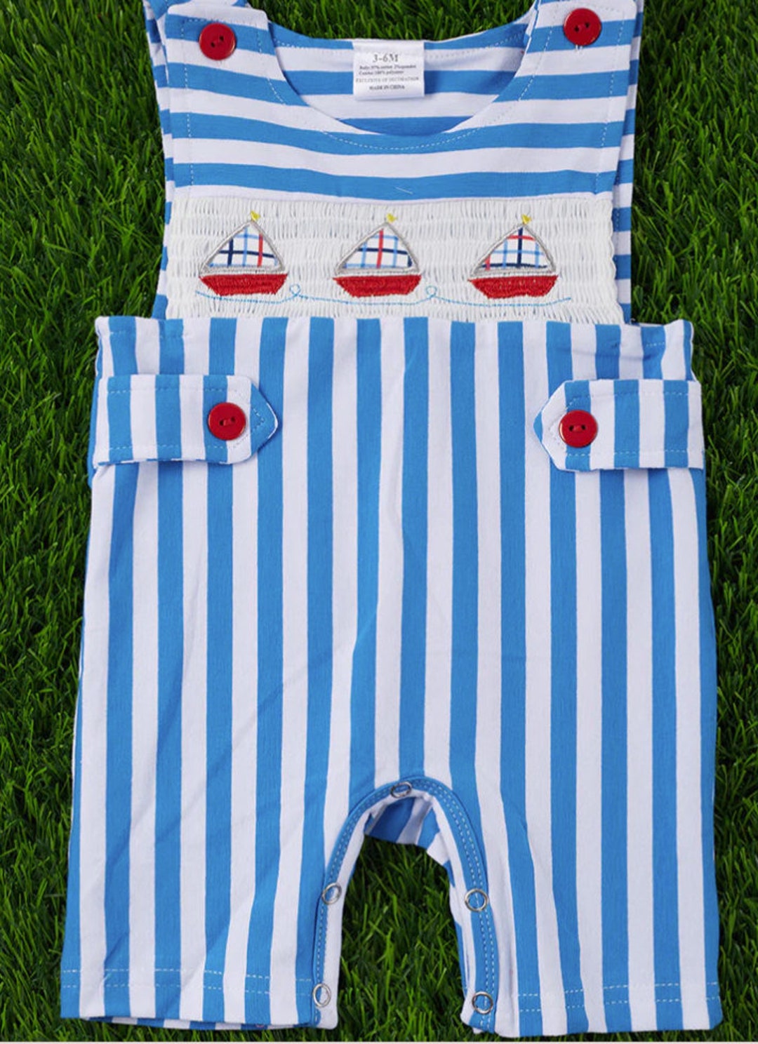 Baby Boy Smocked Romper Sailboat Romper Etsy