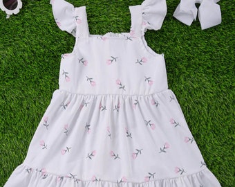 Baby Girl Dress Toddler Dress White Dress Floral Printed Toddler Spring Dress Toddler Summer Dress Flower Girl Dress Ruffled Dress