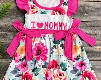 SALE Baby Dress and Toddler Dress Floral I Love Mommy Mother's Day or Birthday Dress