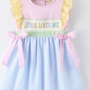 Jesus Loves Me Dress for Spring and Summer with Smocking and Embroidery - Fully Lined