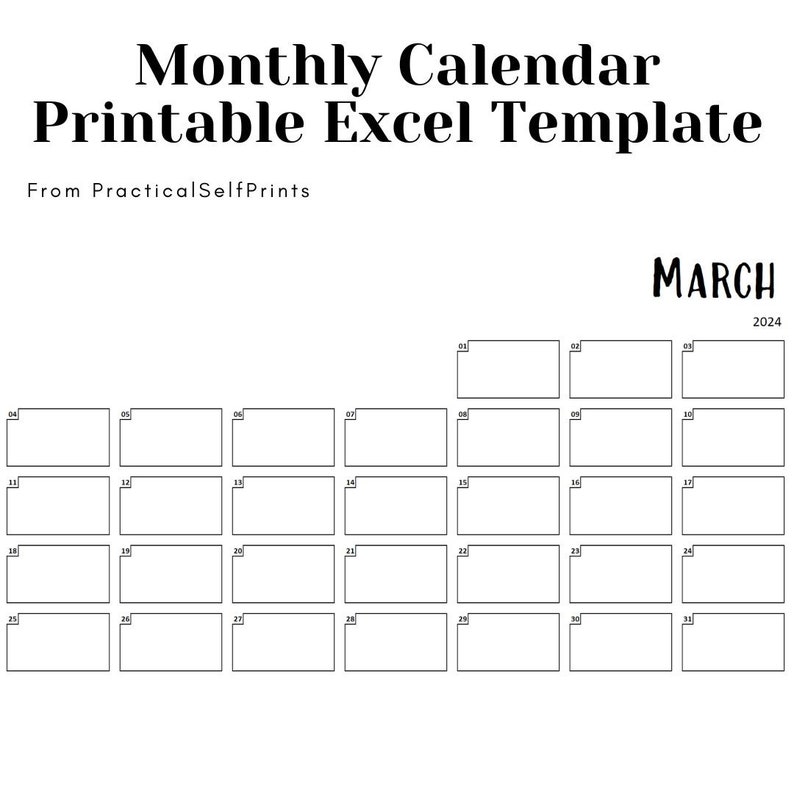 Printable Monthly Calendar Excel Template Digital Download - Etsy