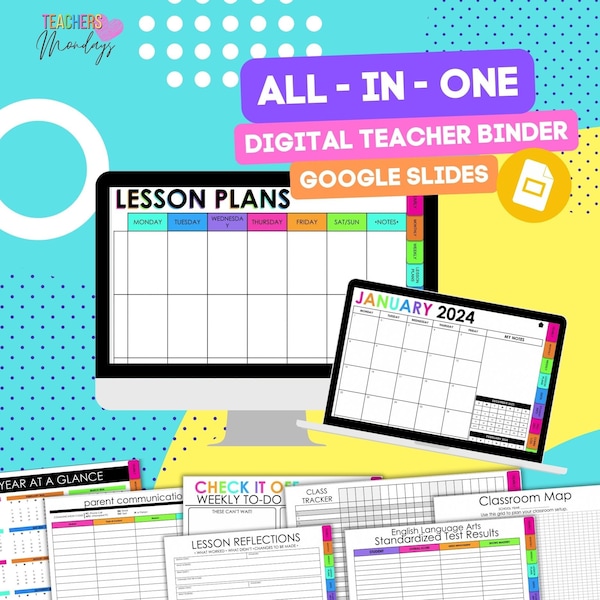 All in One Digital Teacher Binder, Lesson Planner, Google Slides