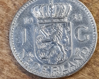 Zilveren Nederlandse Gulden Koningin Juliana 1954 top staat