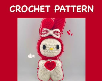 Heart Bunny CROCHET PATTERN, Amigurumi pattern, Kawaii bunny plushie, Easy to follow, does NOT include the actual plushie