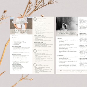 Editable Doula Cheat Sheets | Birth & Postpartum Client Handouts (Canva Templates)