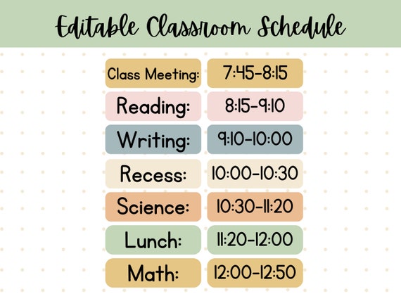 Editable Calming Classroom Schedule Template (Digital Download)