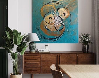 Large Blue Abstract Painting, Textured Wall Art, Original Gold Artwork, Modern Statement Art, Blue Gold Wall Decor, Contemporary Art