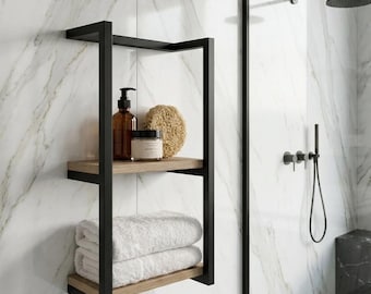 Modernes Metall Badezimmer Regal mit Handtuchhalter - Integrierter Duschständer - Luxuriöser Vanity Organizer