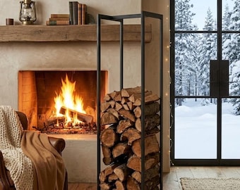 Modernes Metallfeuerholzregal - Minimalistischer Holzhalter für den Innenbereich - Luxuriöses Aufbewahrungsschild am Herd