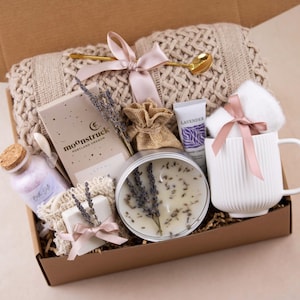 Gift Box for Women with Blanket Cozy Gift Basket, Hygge Gift Box Self Care Package Sending Sunshine Gift Cheer up Thinking of You Gift Box