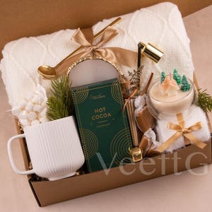 Cozy Winter Gift Basket: Self Care Box with Blanket & Candle
