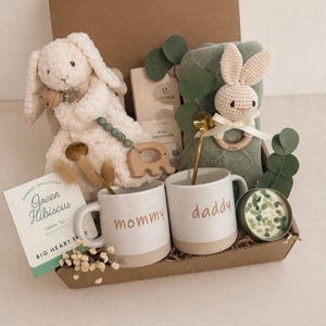 New Mom Gift Box Gender Neutral Gift New Baby Gift Gender Reveal Gift Pregnancy Gift,Family And Baby Gift Set Postpartum Gift PlushBunnySageBlnkt