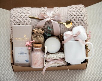 Cozy Gift Box: Blanket, Mug, Candle, Chocolate, and Socks