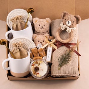 New Mom & Baby Gift Box for New Parents Gift Box for Women After Birth Baby Gift Basket for Pregnancy Gift Postpartum Baby Gender Neutral BearBabyBlanket