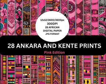 Pink Ankara and Kente Prints, African Digital Paper (Digital Download)