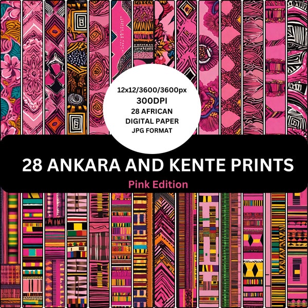 AFRICAN, ANKARA and KENTE, Colorful, Kwanzaa Designs, Great Fabric Printable Digital Paper Pink Theme