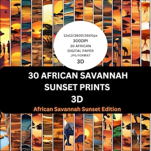 3D アフリカのサバンナの夕日 カラフルなテーマ クワンザ デザイン 素晴らしい印刷可能なデジタル ペーパー プリント パターン スクラップブック 商用および個人使用