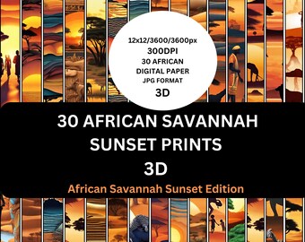 African Savannah Sunset Digital Paper, Kwanzaa Designs (30 JPG Files)