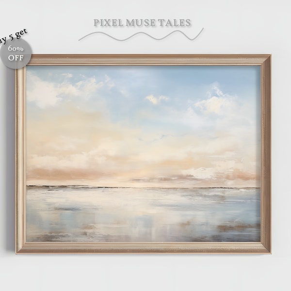 Abstract Seascape Painting Calm Sea Wall Art Coastal Sunset Print Warm Coastal Colors Digital Download