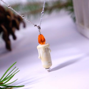 Handmade Glass Candle Necklace: Sterling Silver Chain, Cottagecore Jewelry