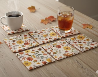 Handmade Quilted Coaster Set, Reusable Fabric Coasters, Housewarming Gift, Coffee Lover Gift