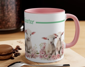 Agneaux de Pâques mignons en fleurs printanières, tasse de Pâques, cadeau pour les amoureux des animaux