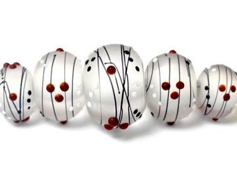 Lampwork Glass Beads: Red, White, and Black Rondelle Beads- 10706611