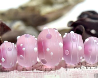 Five Graduated Grace Lampwork Beads - Matte Slumber Party Rondelle Handmade Glass Beads - 10110511