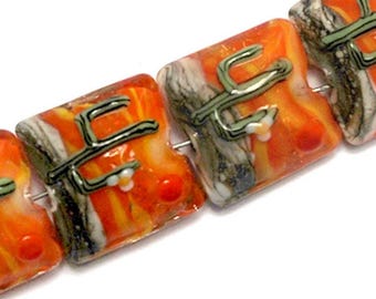 Reserve for Kathi. Four Grace Lampwork Beads - Cactus Sunset Pillow Handmade Glass Beads - 10707614