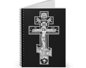 Notatnik spiralny – Krzyż prawosławny, bizantyjski, katolicki wschodni, sztuka religijna, dziennik modlitwy, prezent chrześcijański