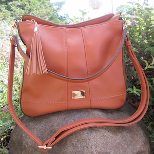 Womens Handbag Crossbody Designer Purse Two Removable Straps Polyurethane Leather Vegan Gift for Her Light Brown Hobo Shoulder Bag Gift Mom
