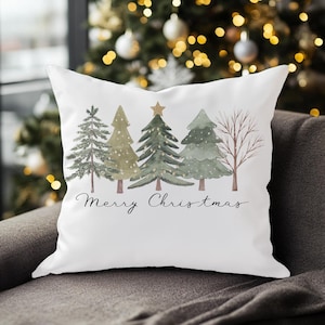 Christmas Woods Pillow Cover Snowy Tree Holiday Decor Winter Forest Cushion Cover Festive Xmas Home Accent Gift for Nature Lover Toss Pillow